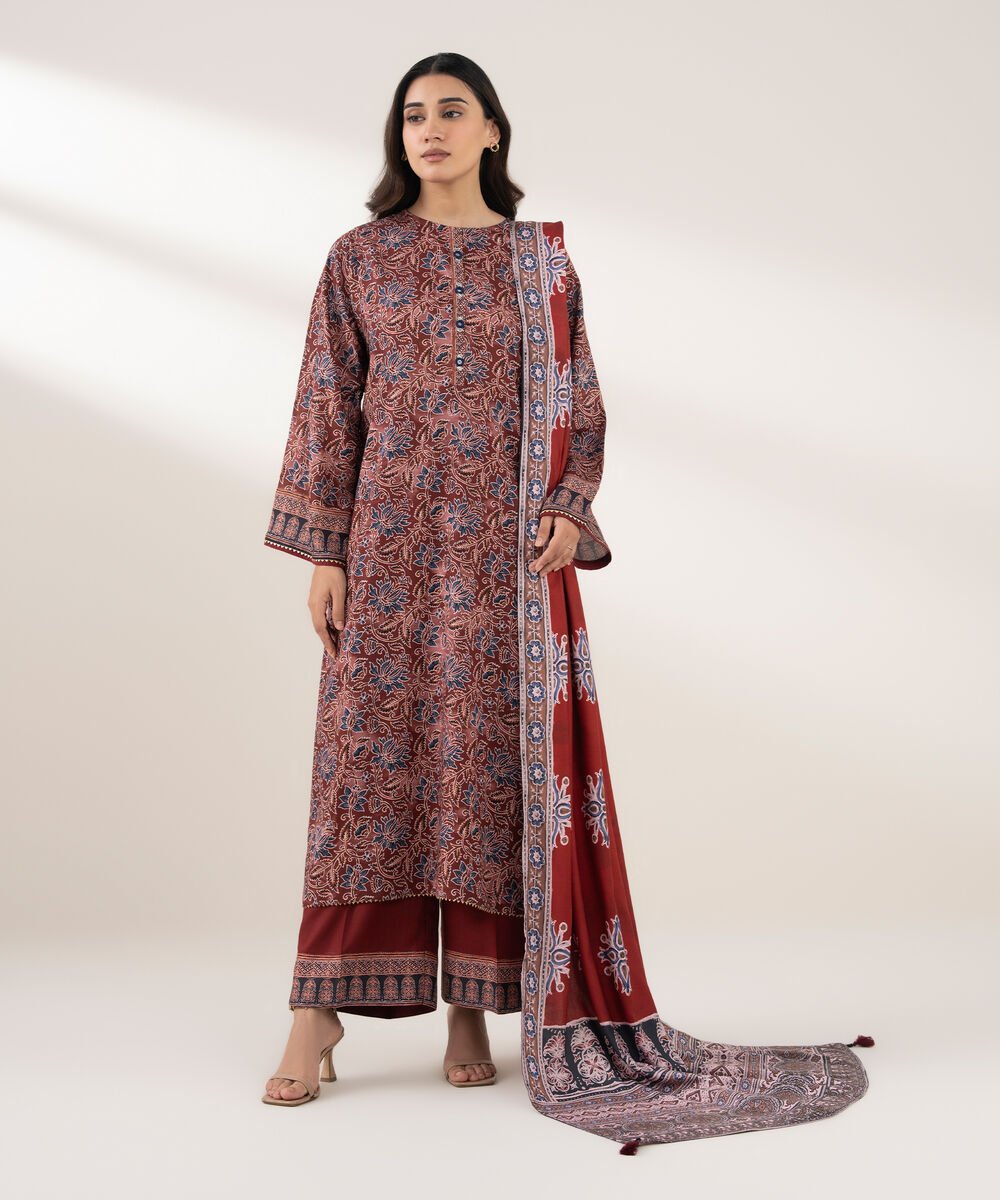 Printed Linen Maroon Dupatta