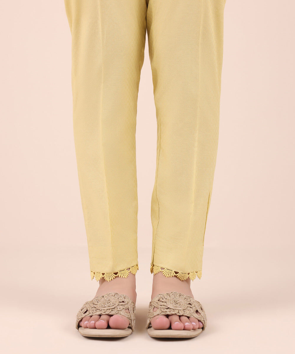 Women's Pret Dobby Yellow Dyed Cigarette Pants