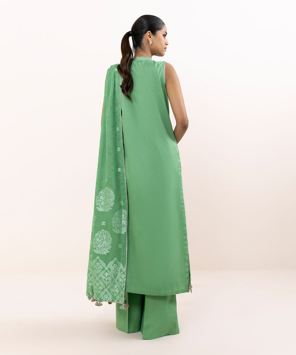 Women's Unstitched Light Cotton Satin Dyed Three Piece Suit