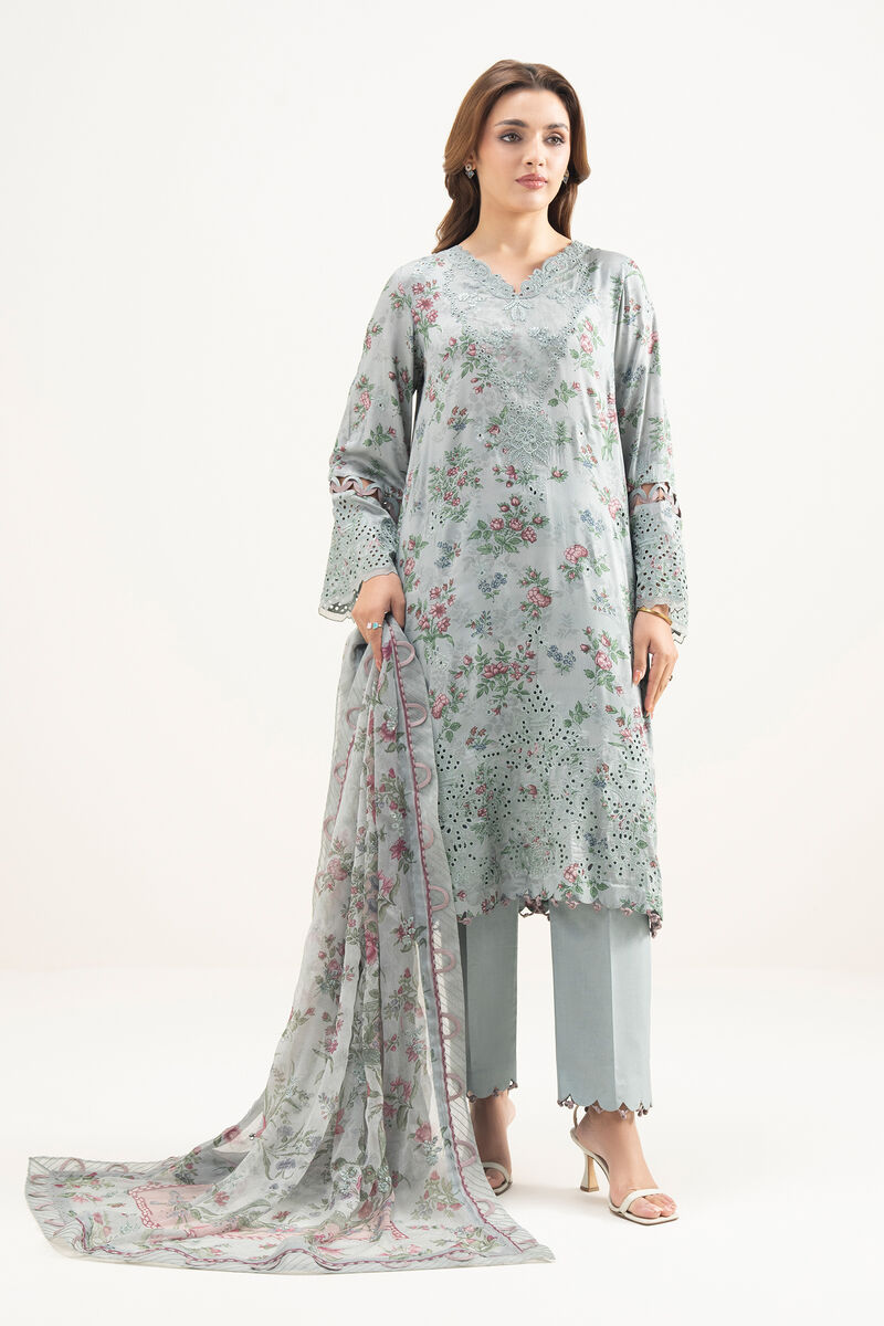 3 Piece - Embroidered Viscose Satin Suit