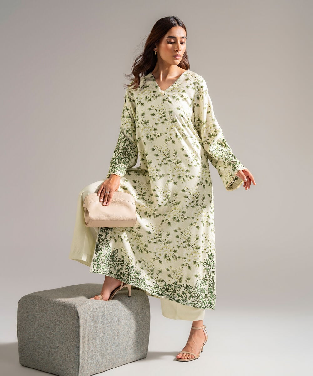Women's RTW Self Jacquard Printed Mint Green 2 Piece Suit