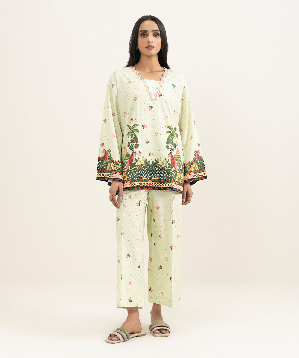 Women's RTW Cambric Embroidered Green Boxy Shirt