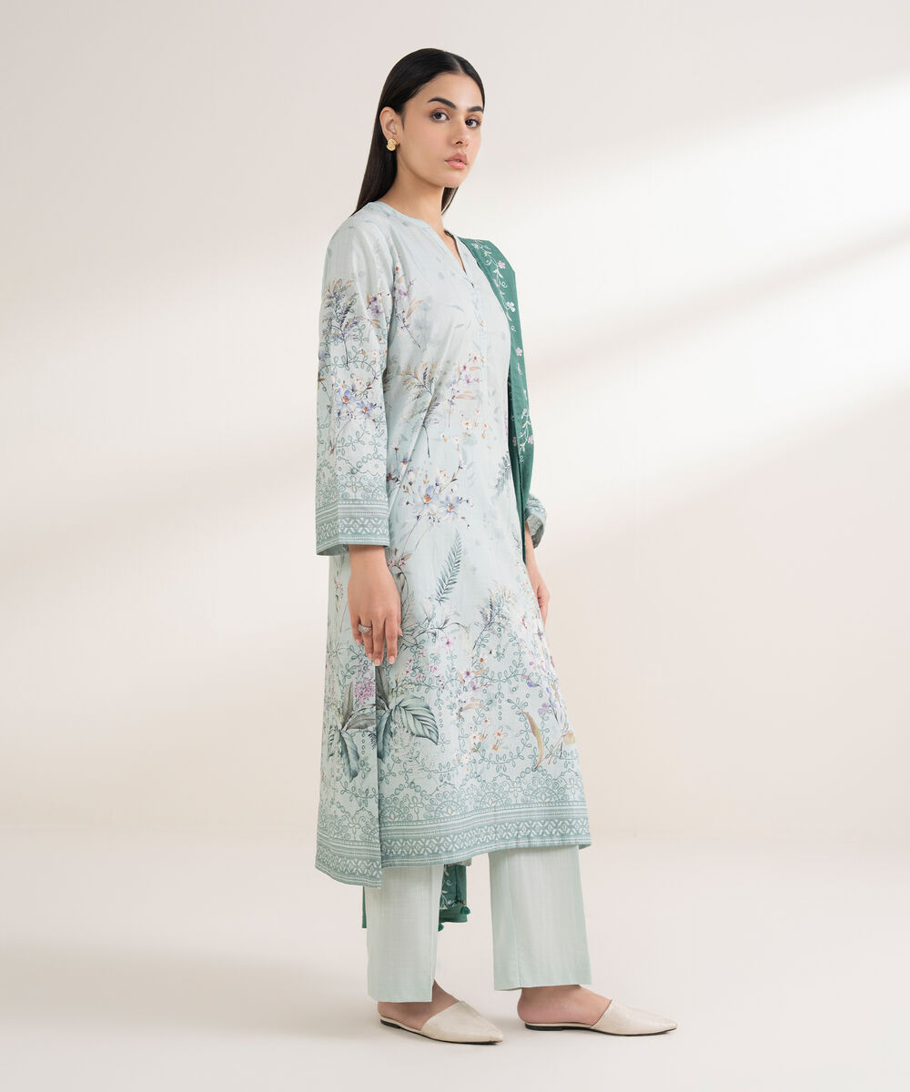 Women's RTW Cross Hatch Embroidered Light Blue 3 Piece Suit