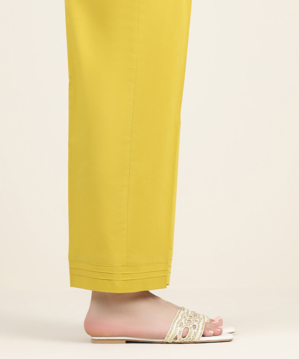 Women's RTW Cambric Yellow Solid Straight Pants