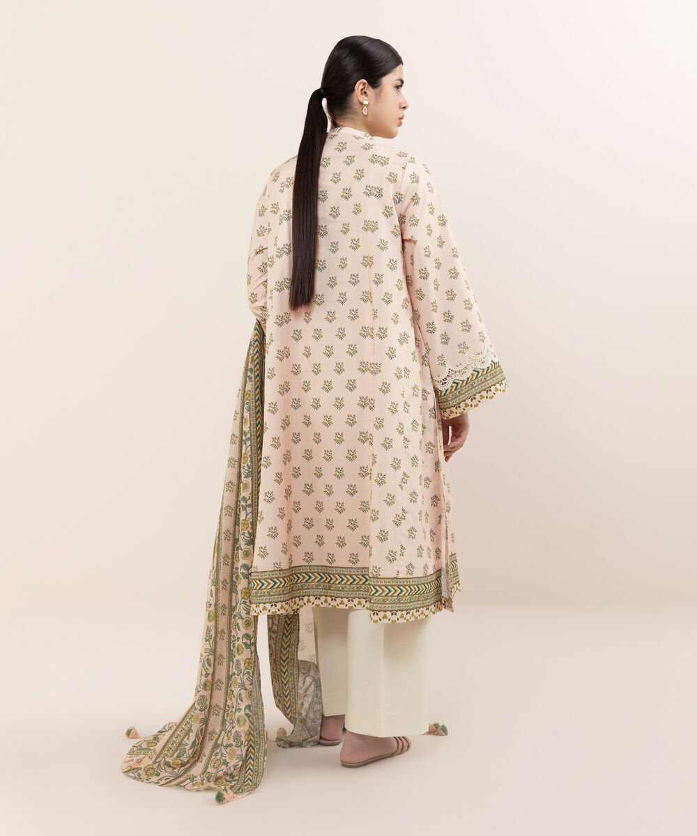 Women's Unstitched Lawn Embroidered Pink Two Piece Suit