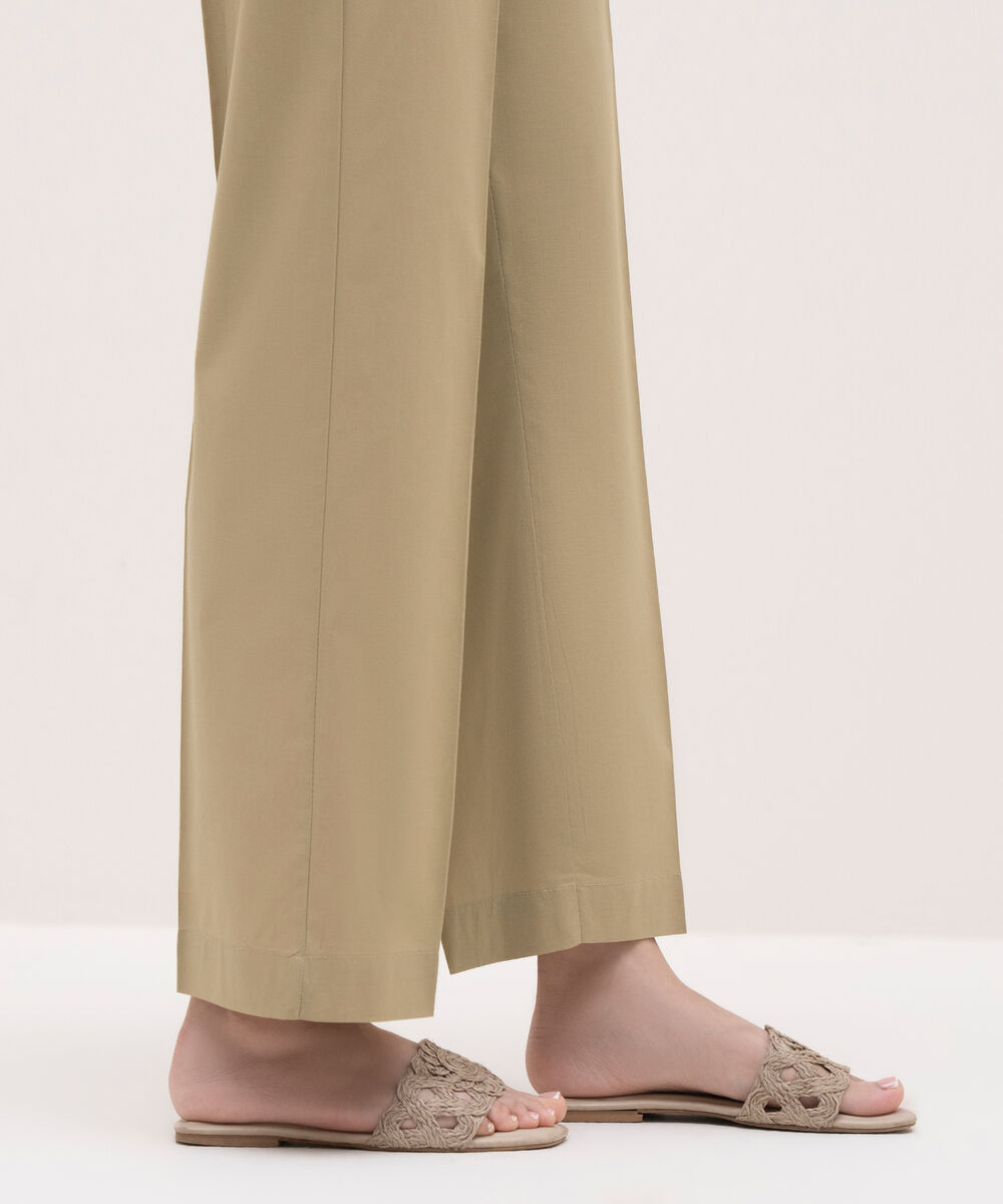 Women's RTW Cambric Beige Solid Trousers