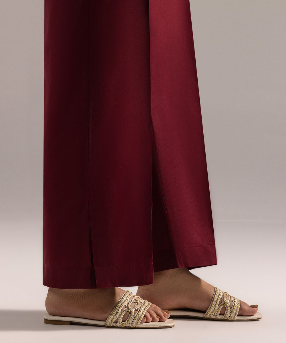 Women's RTW Cambric Solid Maroon Straight Pants