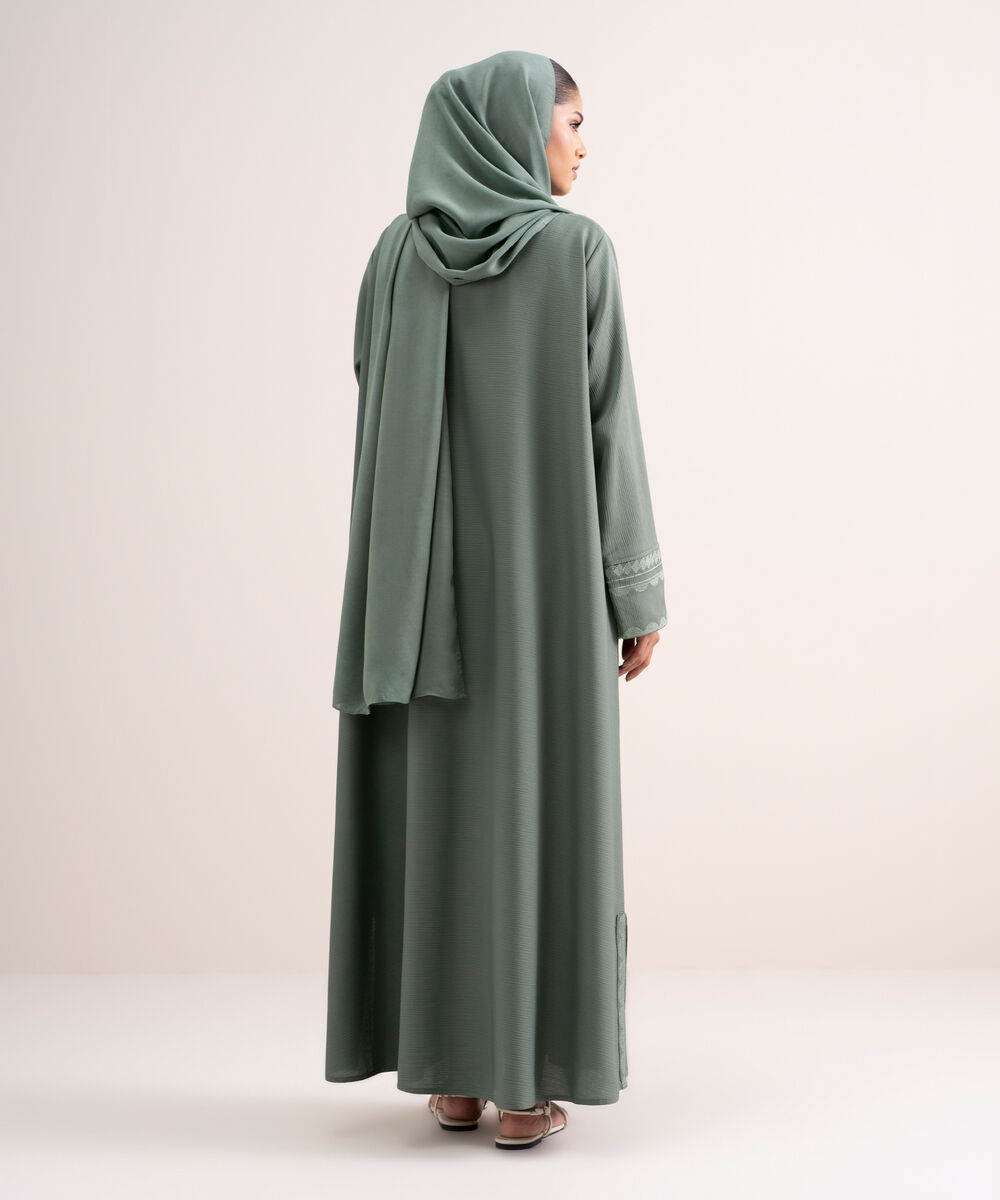 Women's Silky Textured Mint Green Regular Abbaya Set