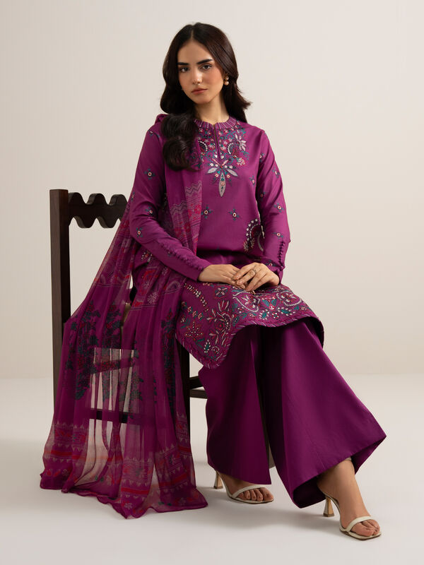 3 Piece - Embroidered Cotton Viscose Suit