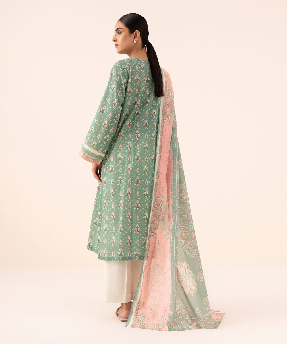 Women's Unstitched Cotton Printed Pink Three Piece Suit