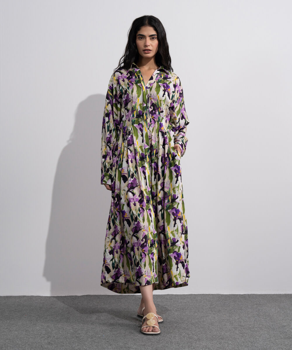 Women's Multi Printed Pleated Dress