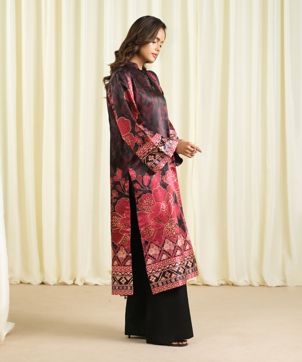 Women's Unstitched Blended Satin Printed Multi 3 Piece Suit