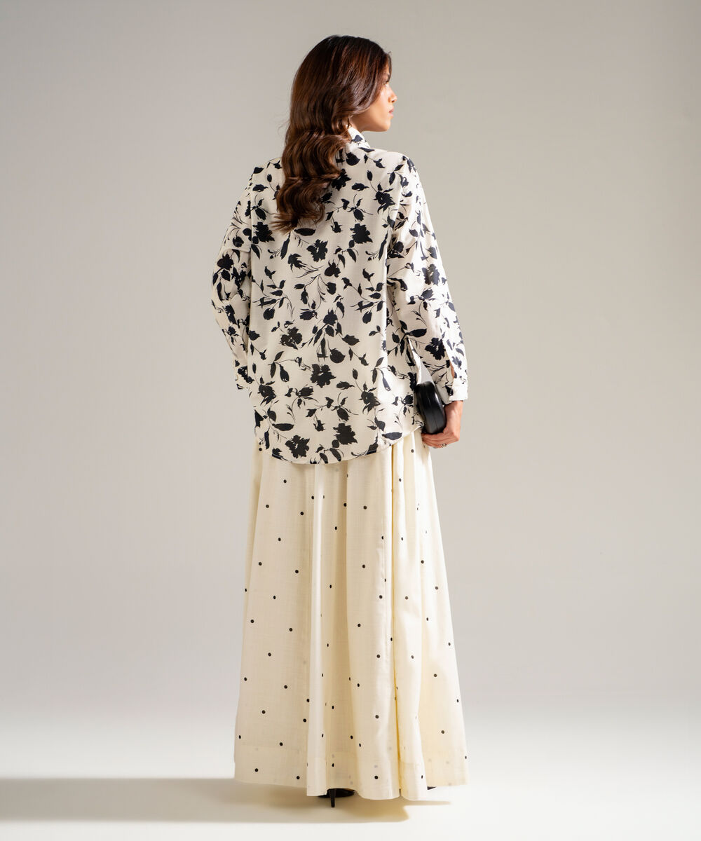 Women's RTW Slub Lawn Printed White Boxy Shirt