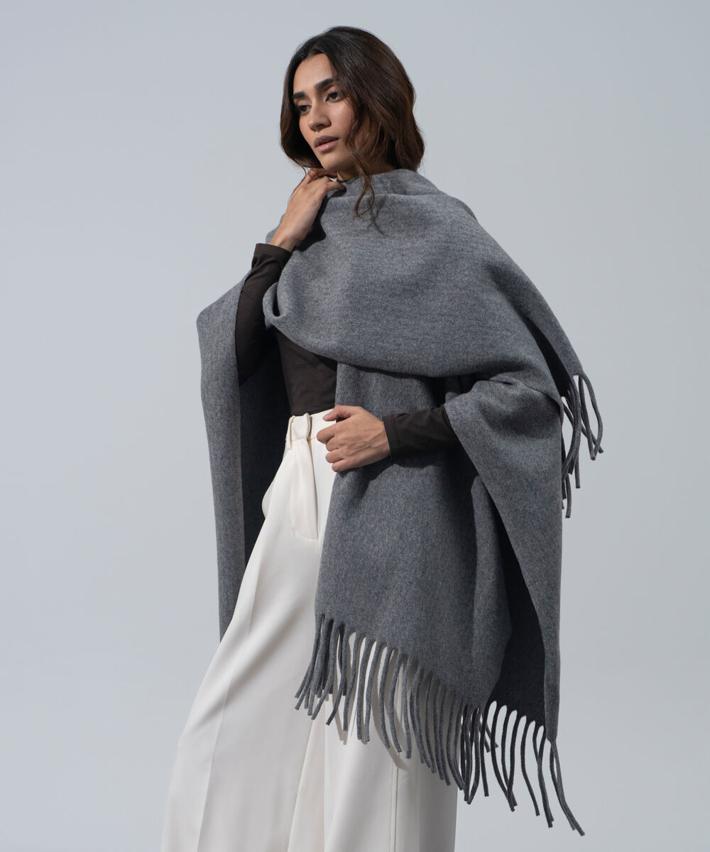 Women's Western Wear Grey Melange Polyester Cape Shawl
