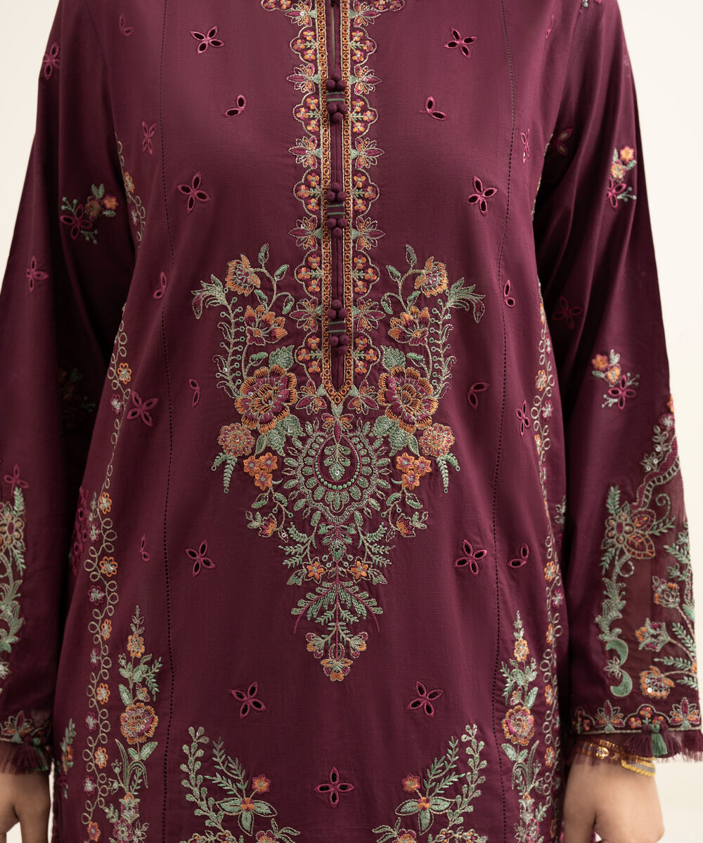 Women's Unstitched Textured Lawn Embroidered Pink 3 Piece Suit