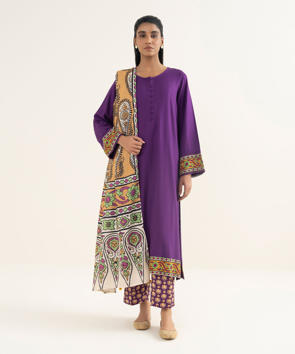 Women's RTW Textured Viscose Solid Purple Straight Shirt