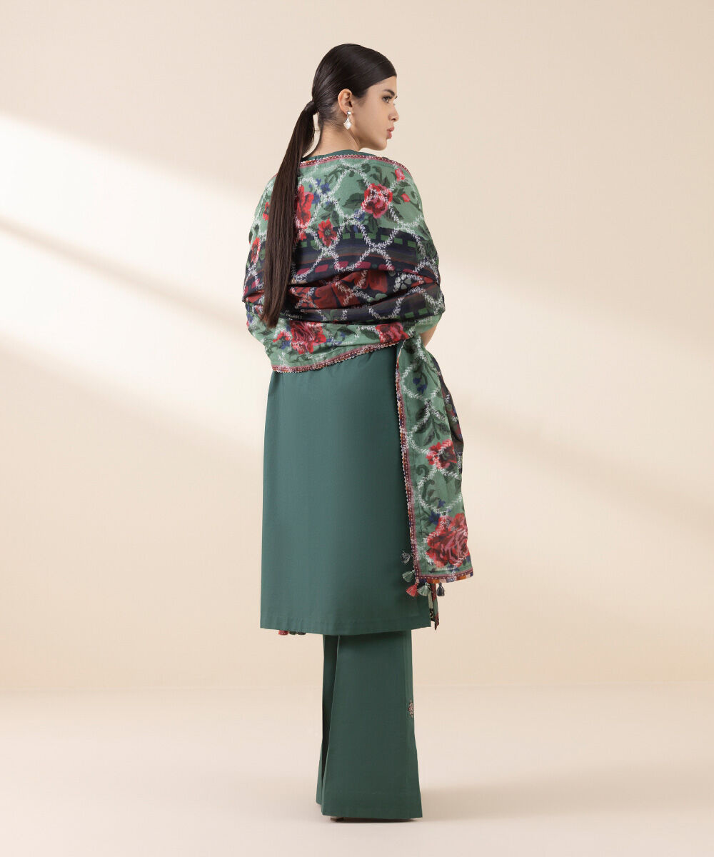 Unstitched Women's Green Lawn Embroidered 3 Piece Suit