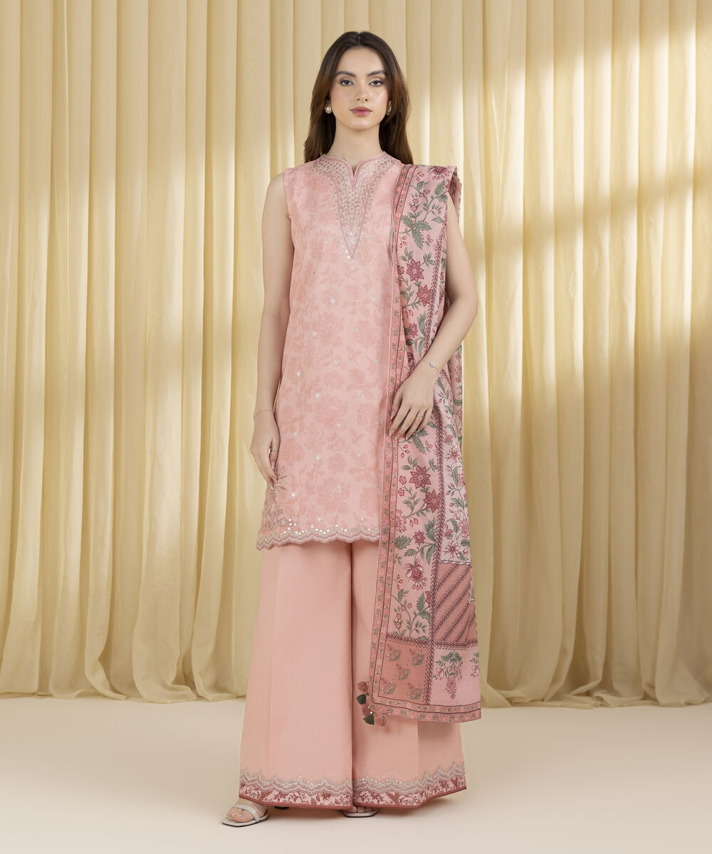Unstitched Women's Pink Lawn 3 Piece Suit