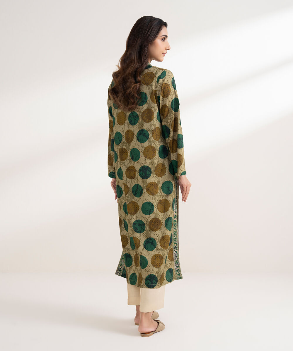 Women's RTW Viscose Linen Printed Straight Olive Green Shirt