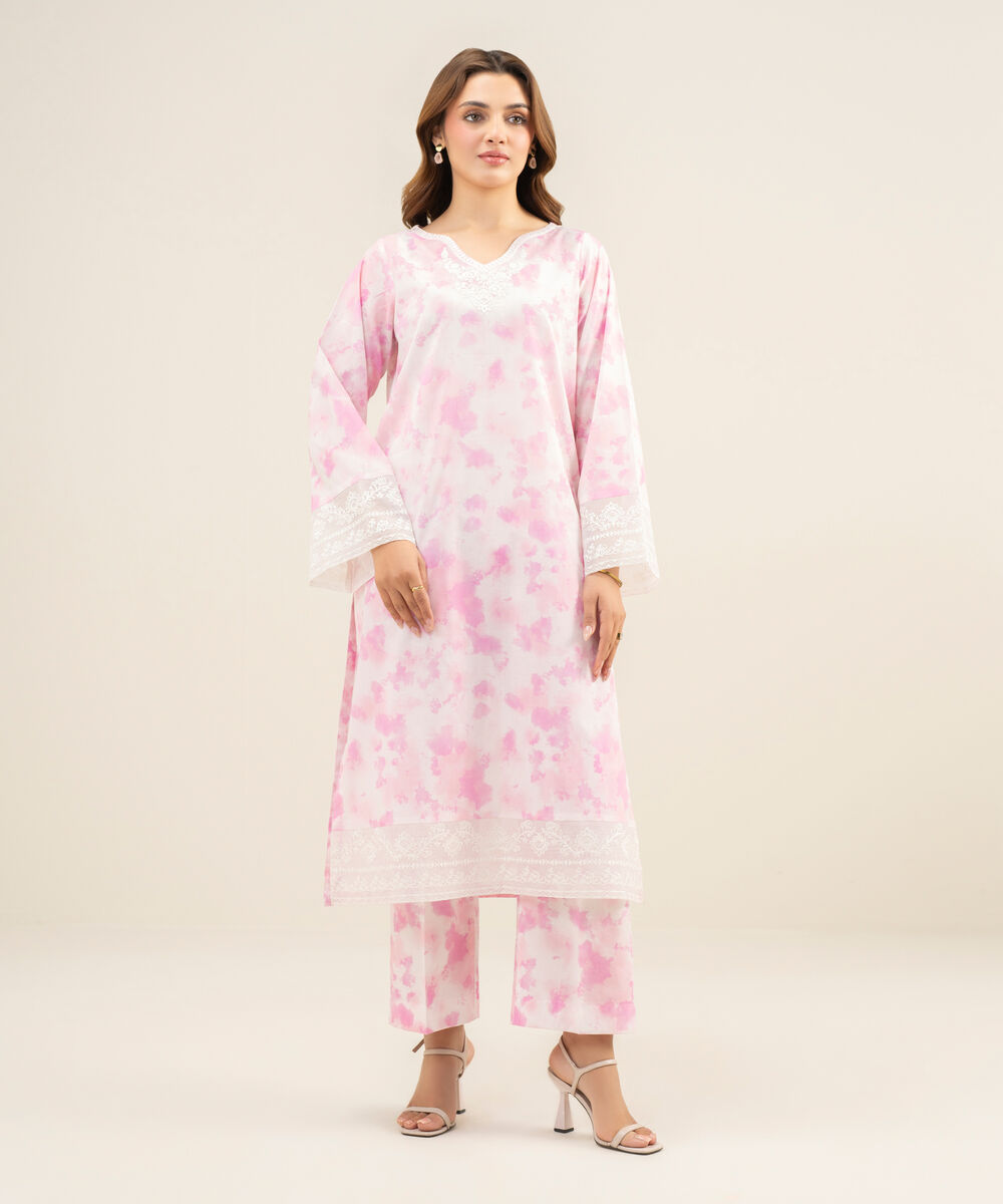 Women's Unstitched Lawn Embroidered Pink 2 Piece Suit