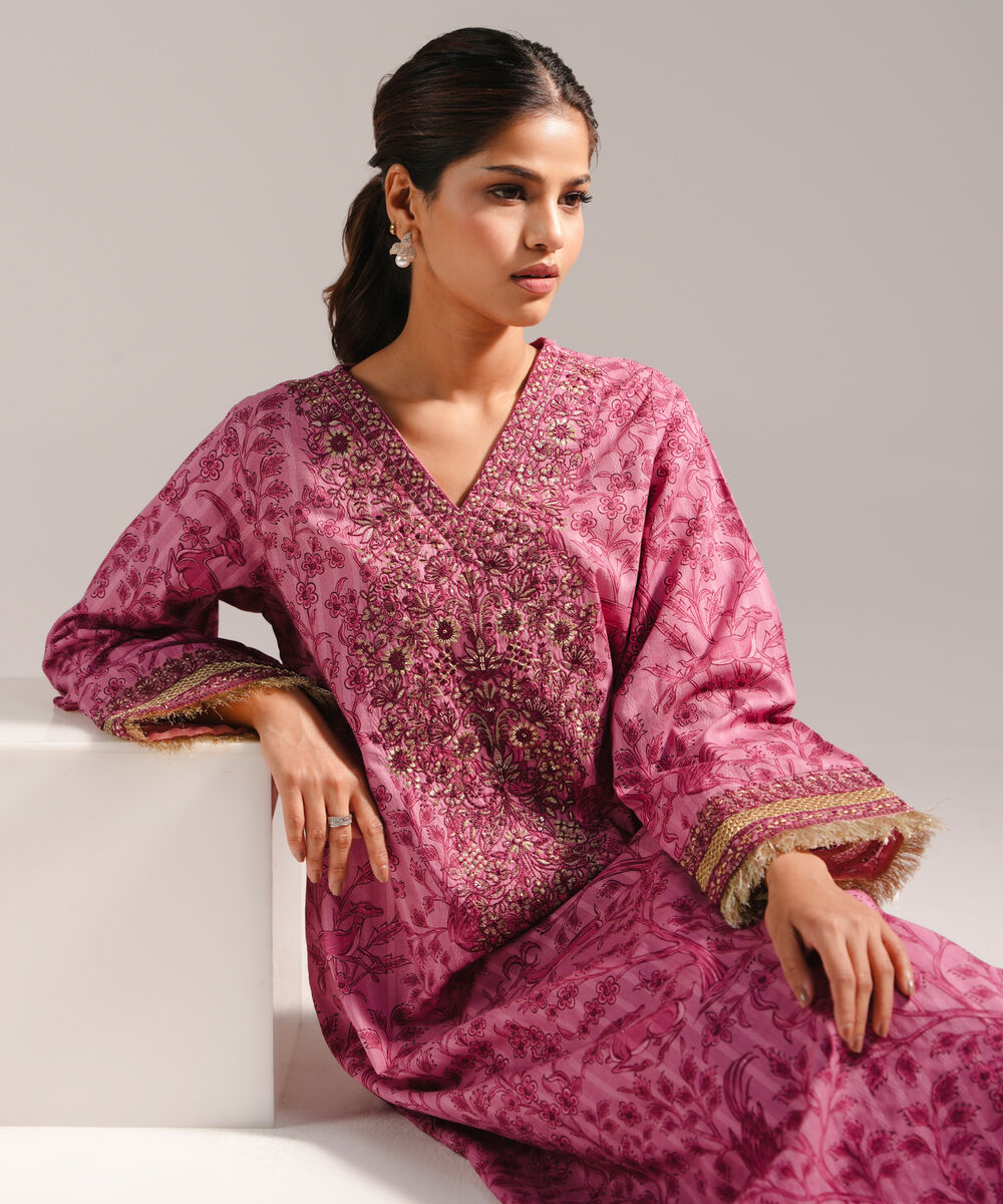 Women's RTW Leno Kara Embroidered Pink A-Line Shirt