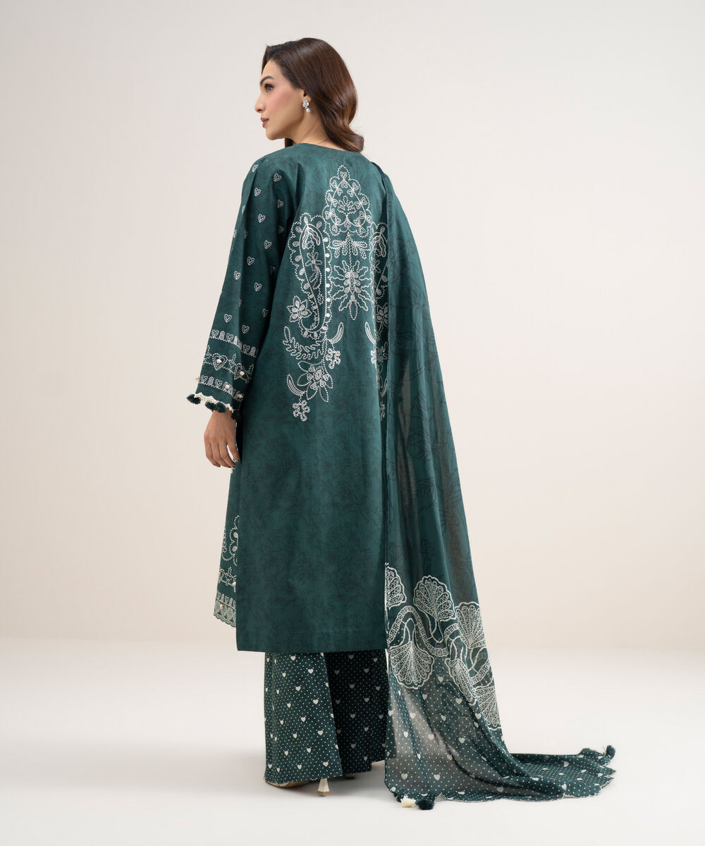 Women's Unstitched Lawn Embroidered Green 3 Piece Suit