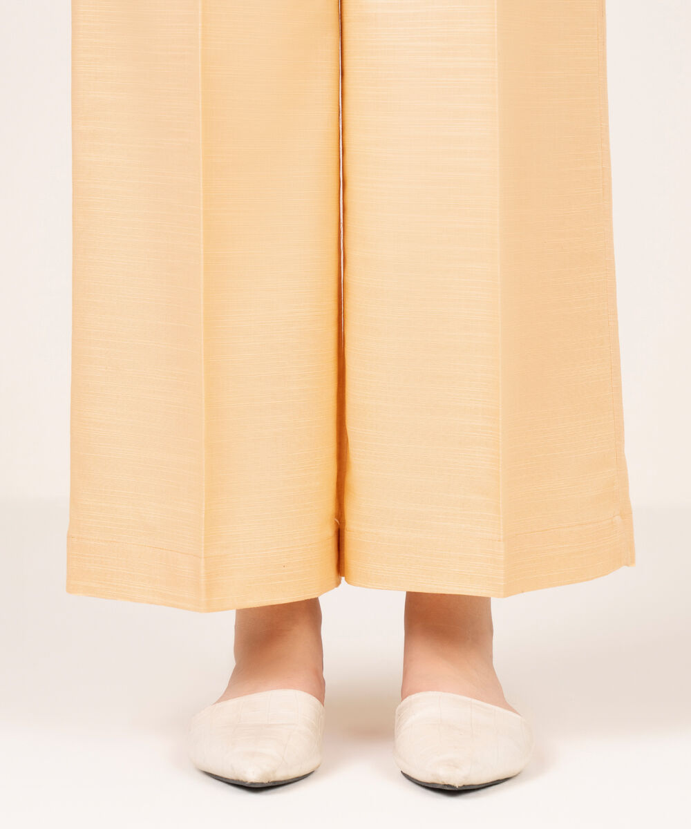 Women's RTW Khaddar Solid Pale Yellow Culottes