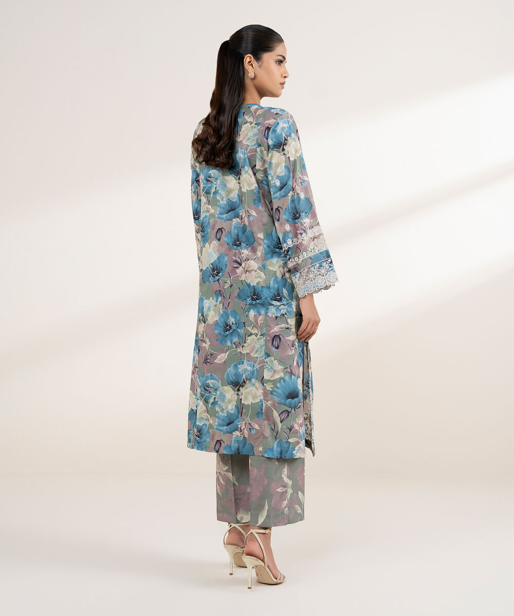 Women's RTW Lawn Multi Embroidered A-Line Shirt