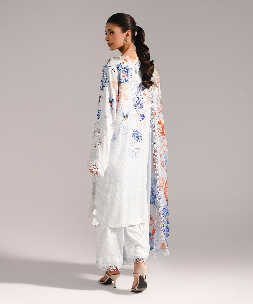 Women's RTW Arabic Self Jacquard Embroidered Light Blue 3 Piece Suit