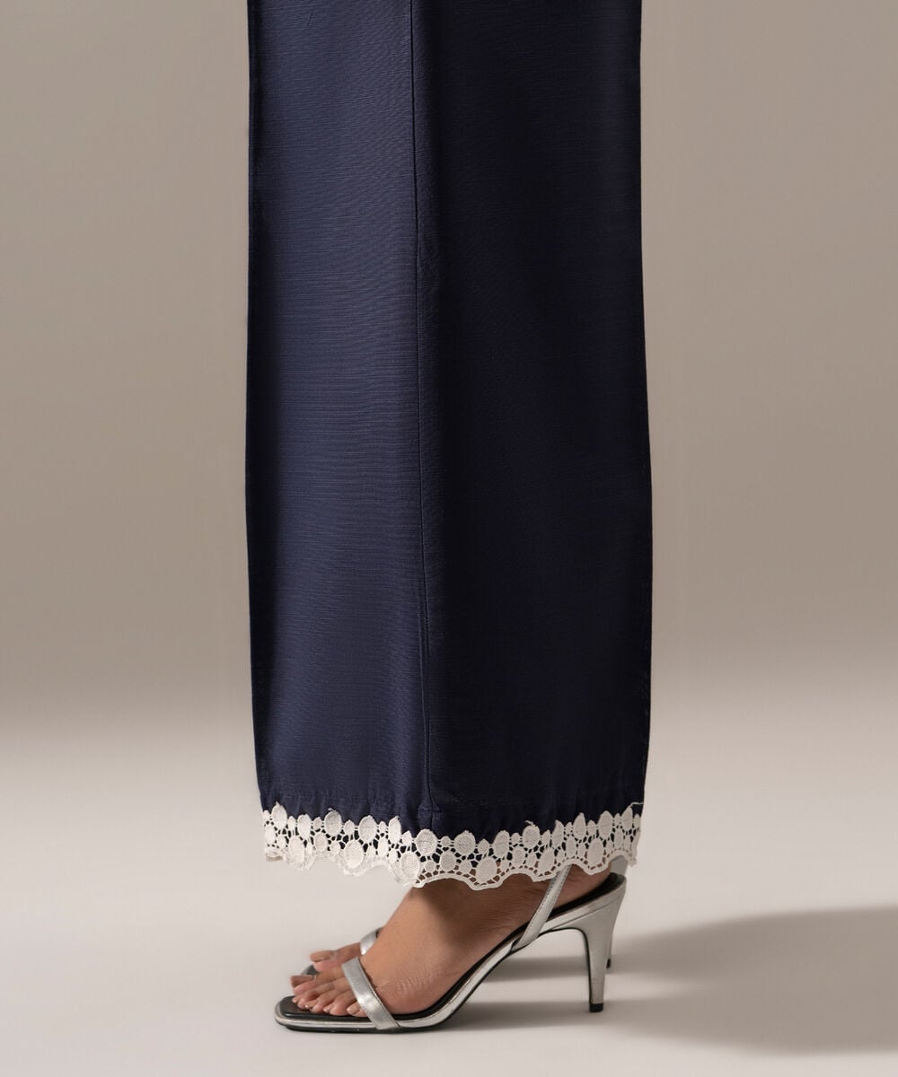 Women's RTW Khaddar Solid Blue Flared Pants