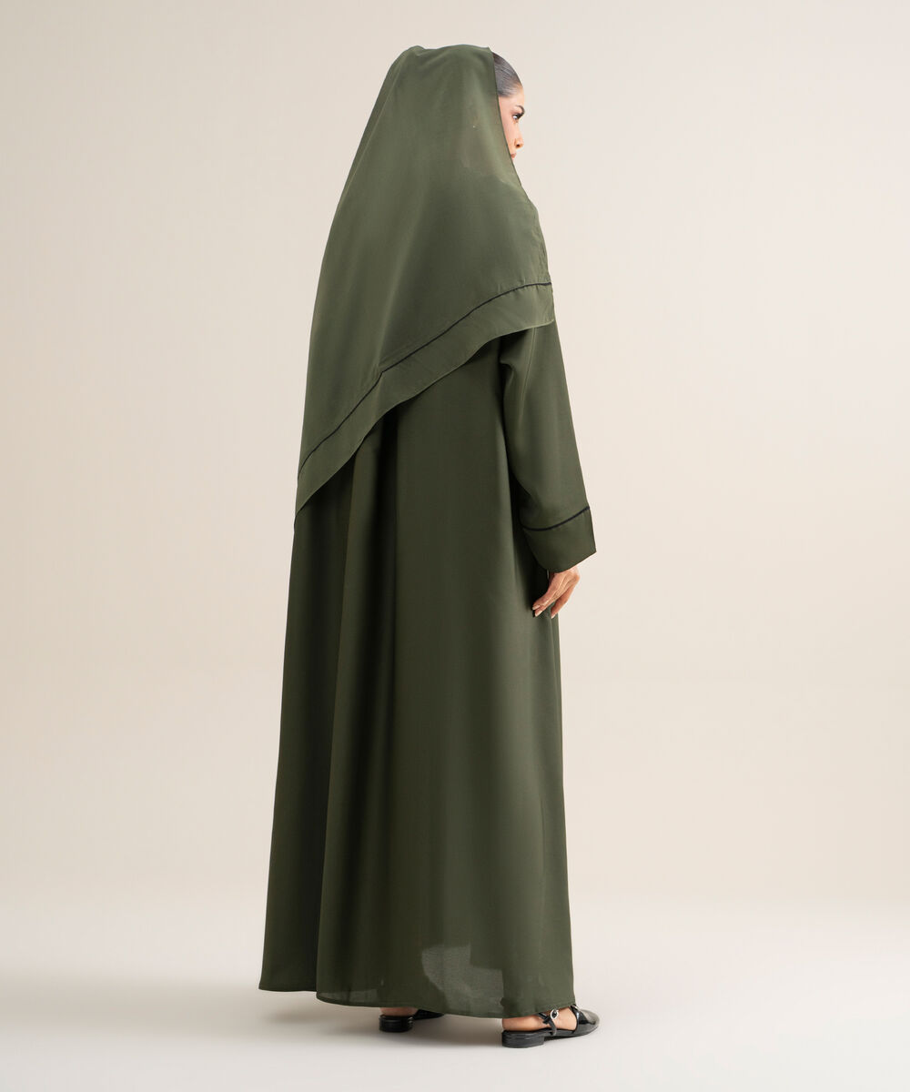 Women's Polyster Army Green Raglan Abbaya Set