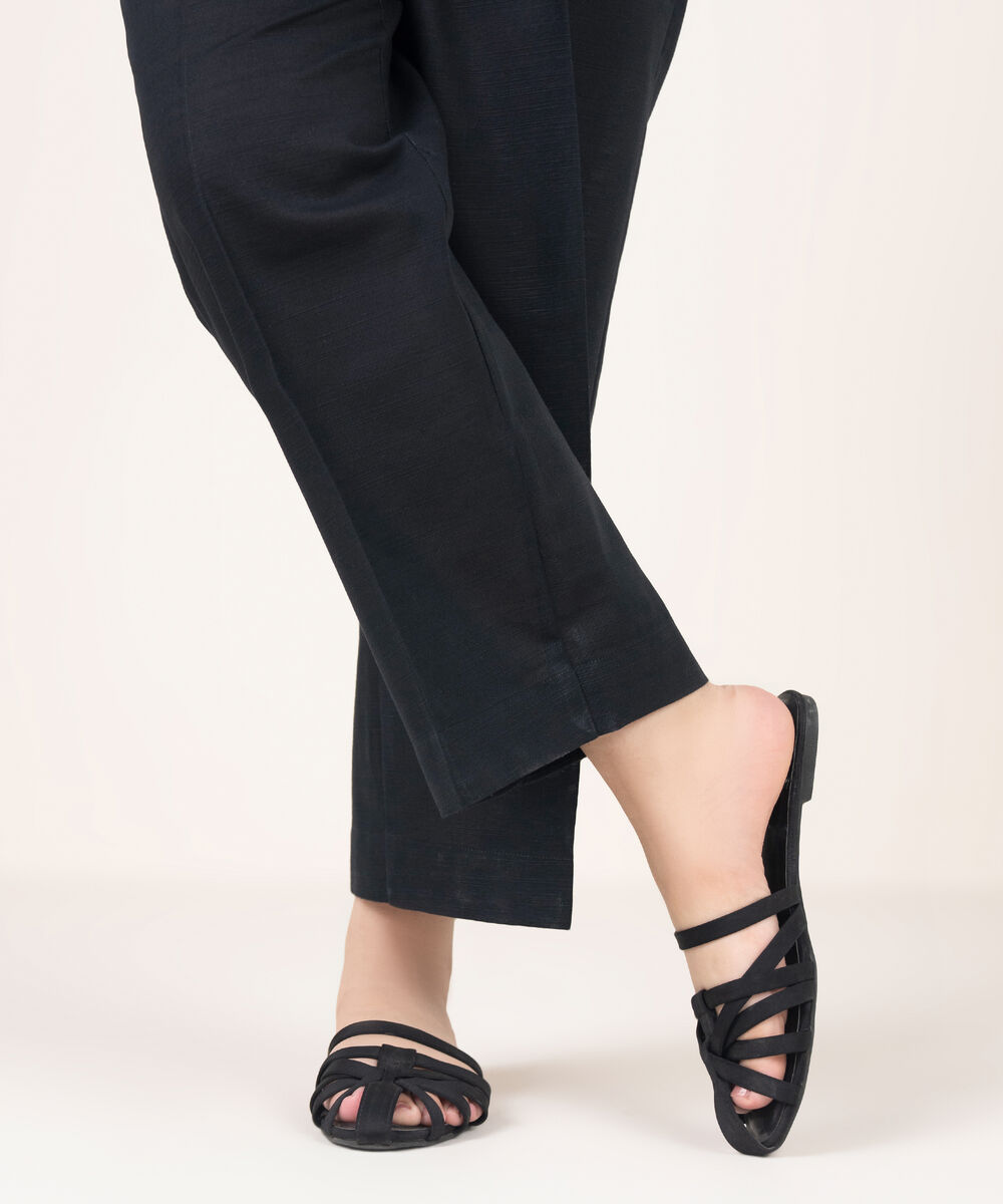 Women's RTW Light Khaddar Solid Black Culottes