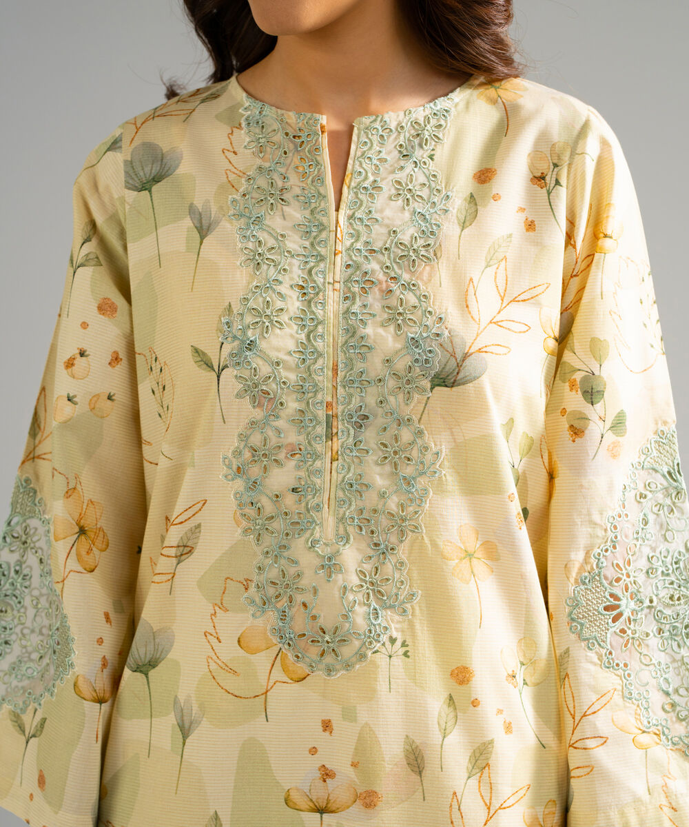 Women's RTW Zari Lawn Embroidered Yellow 3 Piece Suit