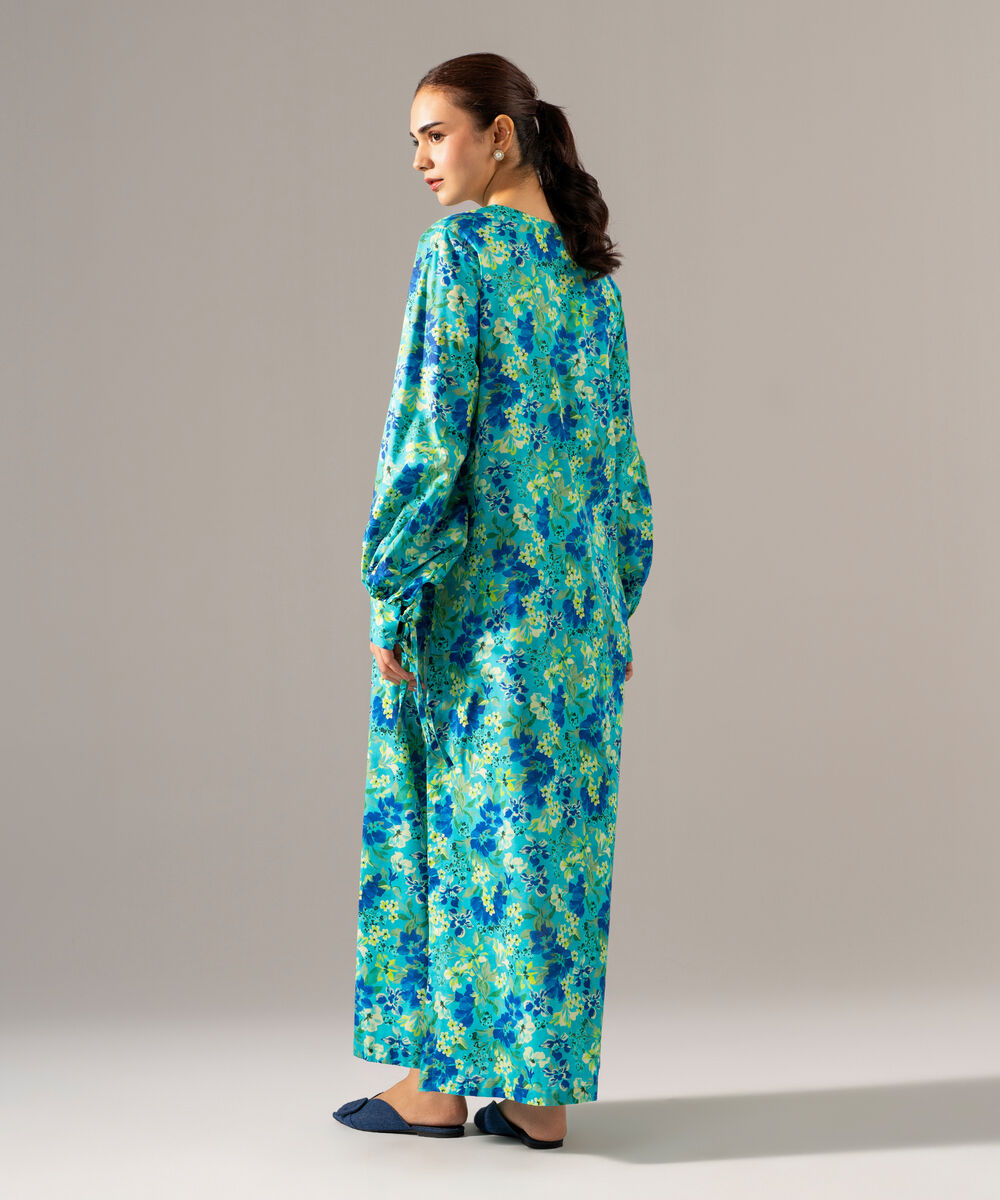 Women's RTW Cotton Viscose Printed Turquoise Dress