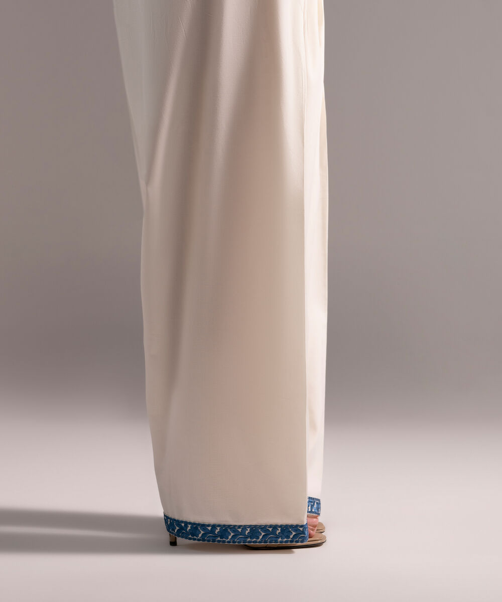 Women's RTW Cotton Viscose Embroidered White Shalwar