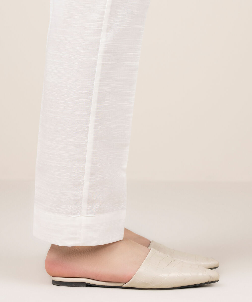 Women's RTW Khaddar Solid White Straight Pants