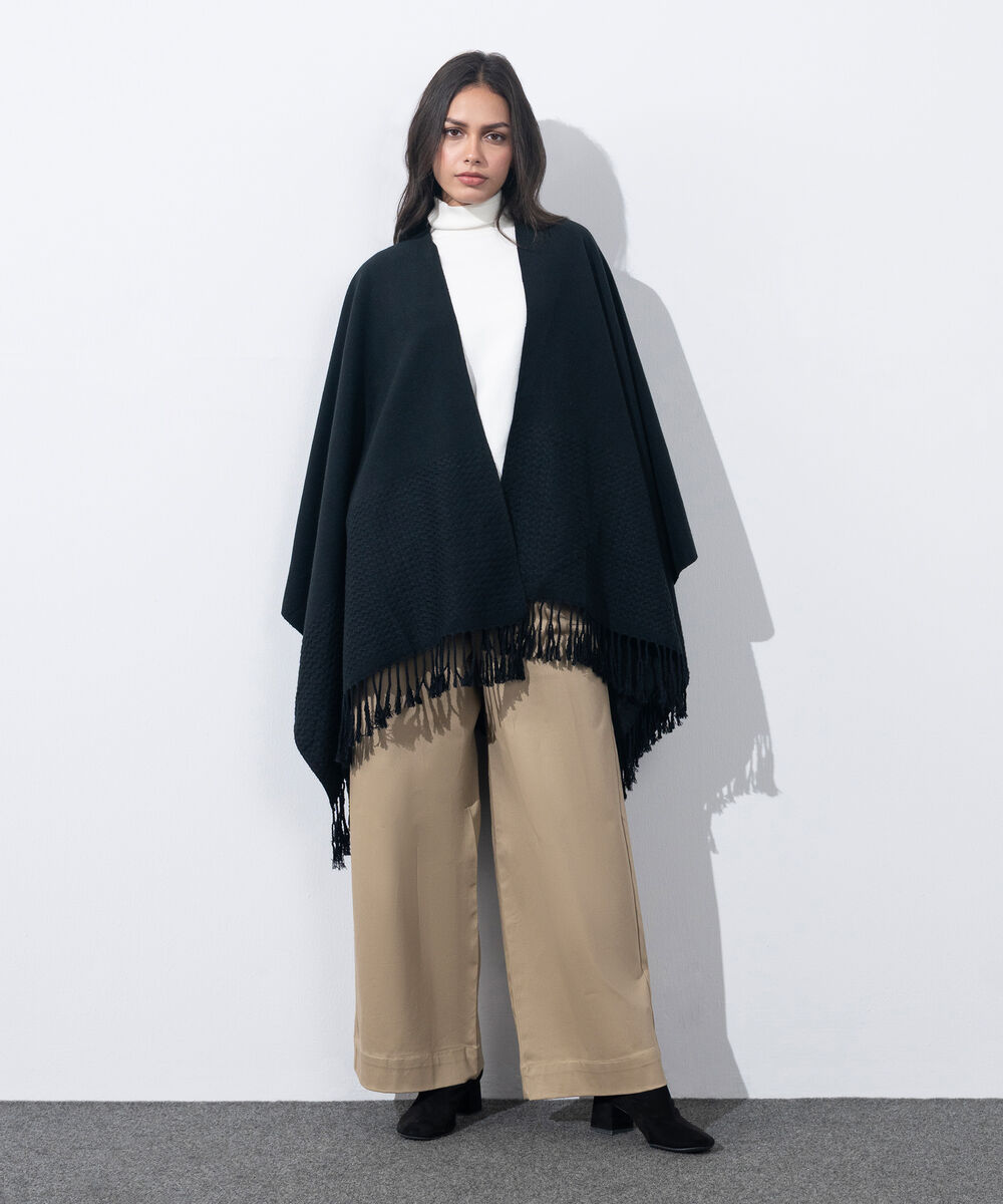 Women's Western Wear Black Textured Cape Shawl