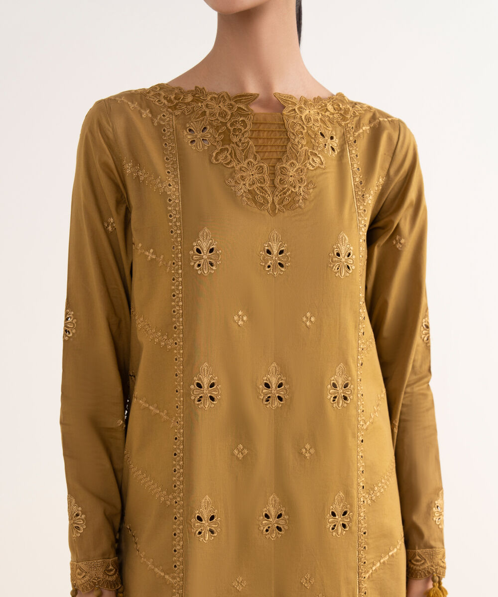 Women's Unstitched Lawn Embroidered Brown 3 Piece Suit