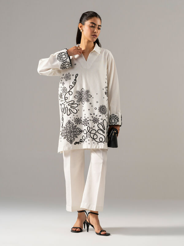 2 Piece - Embroidered Cotton Linen Suit