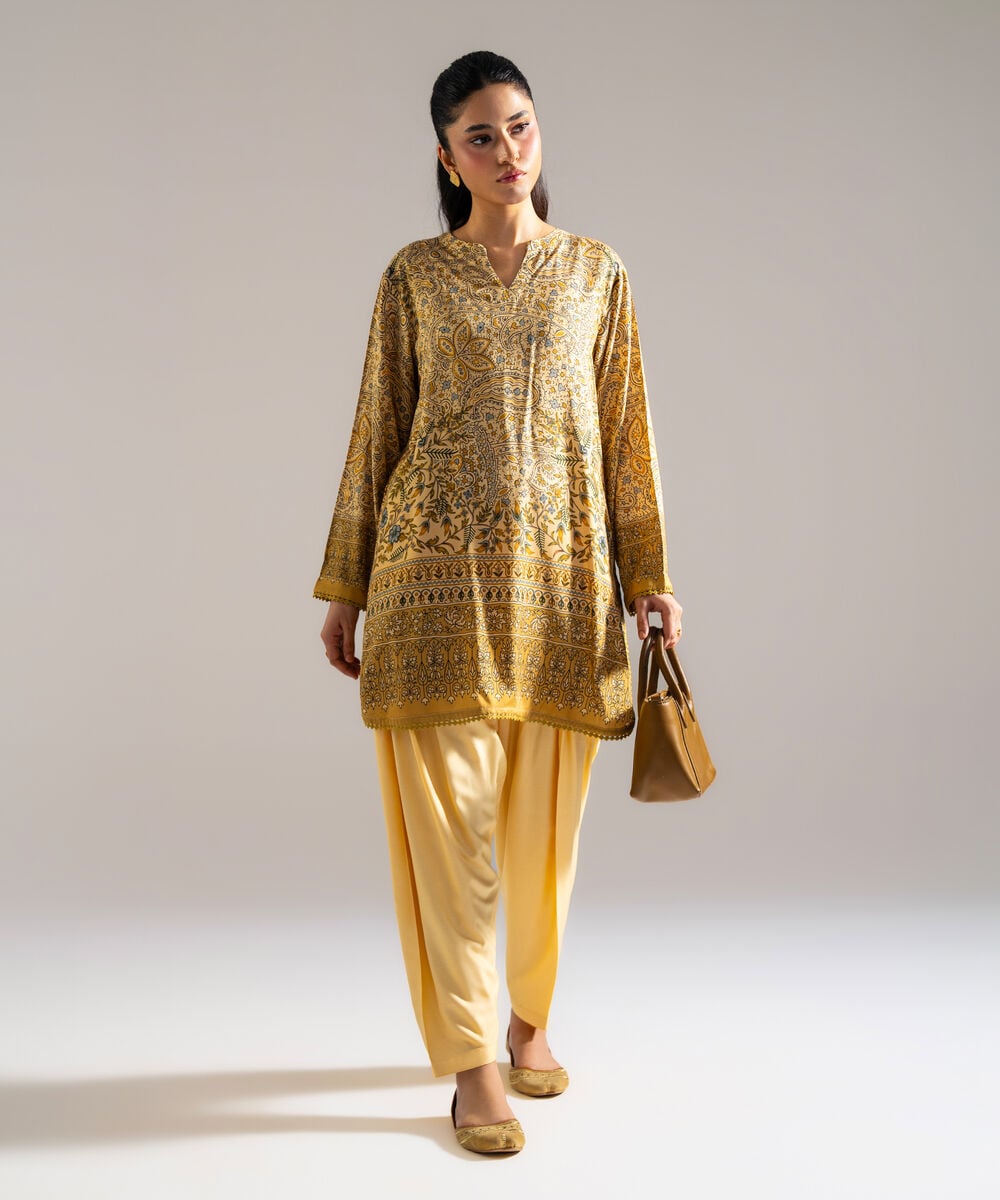 Women's RTW Arabic Lawn Printed Beige  2 Piece Suit