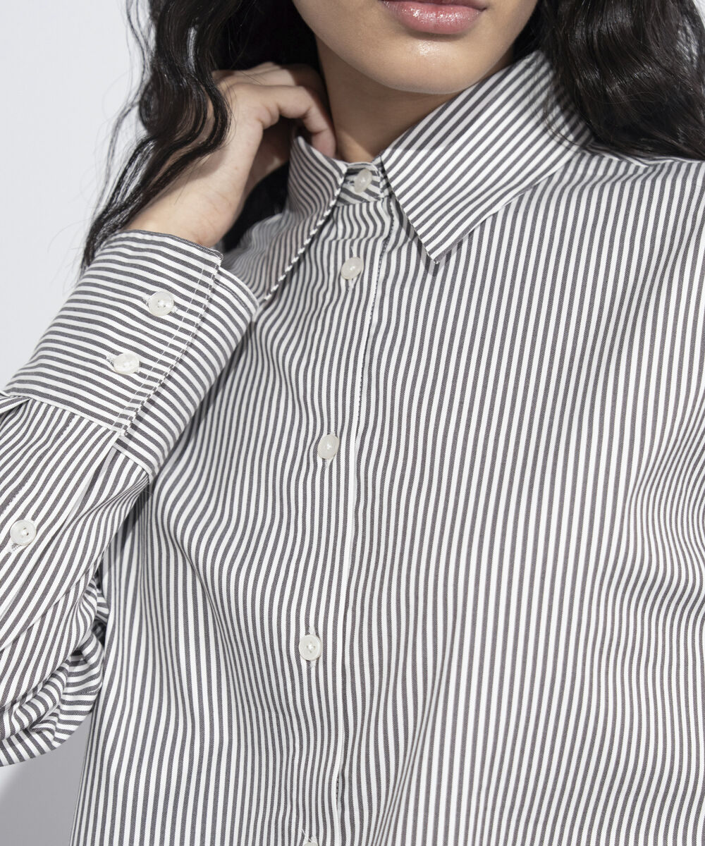 Women's Western Wear Light Grey Button Through Shirt