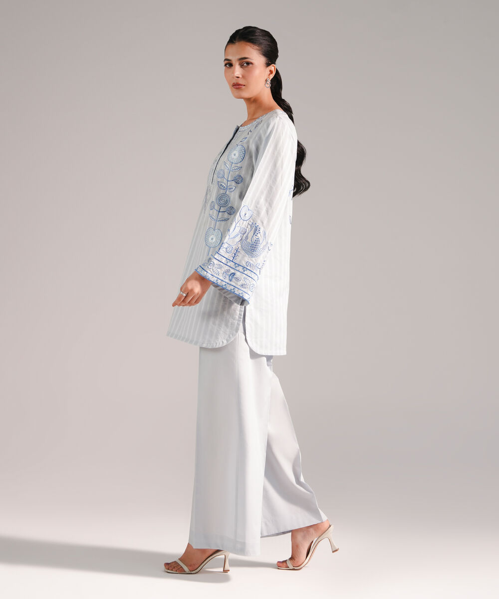 Women's RTW Leno Kara Embroidered Grey 2 Piece Suit