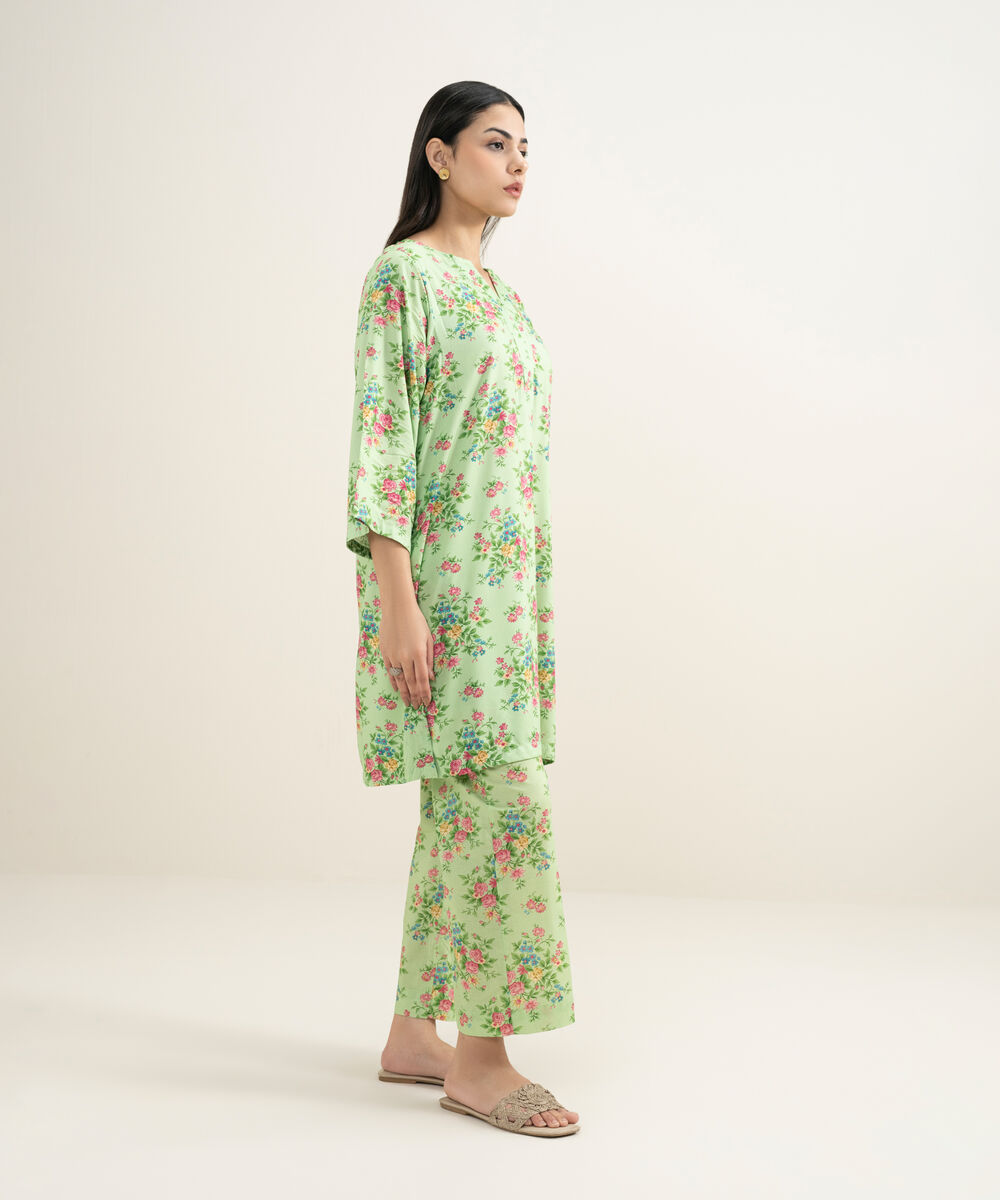 Women's RTW Arabic Lawn Printed Green 2 Piece Suit