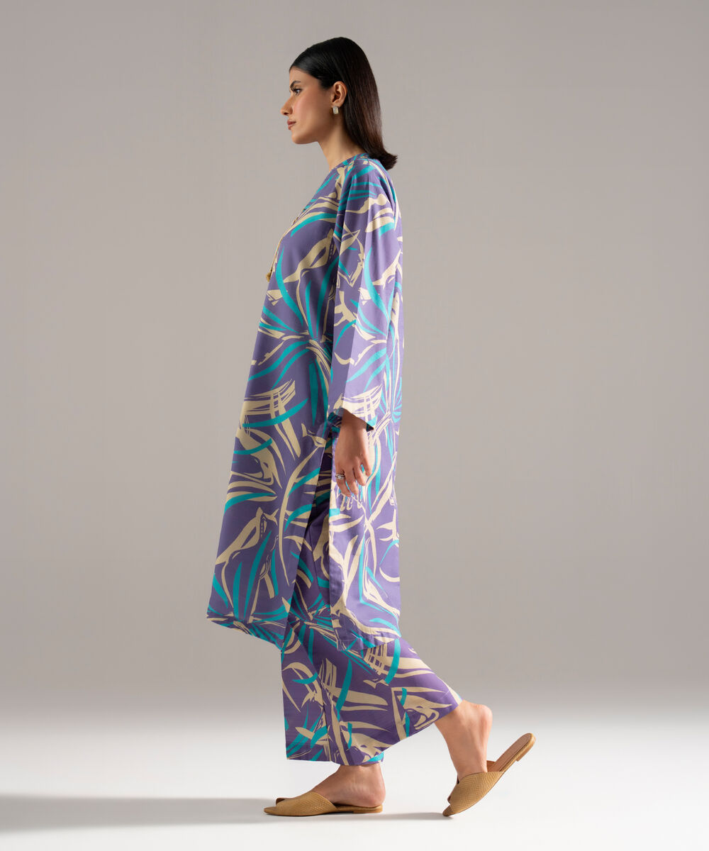 Women's RTW Khaddar Printed Purple 2 Piece Suit
