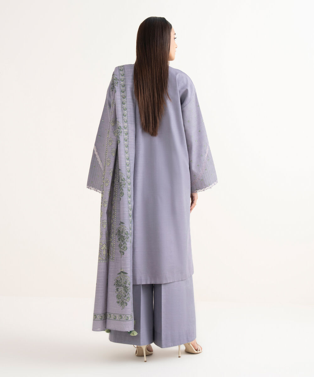 Women's Unstitched Light Khaddar Embroidered Purple 3 Piece Suit