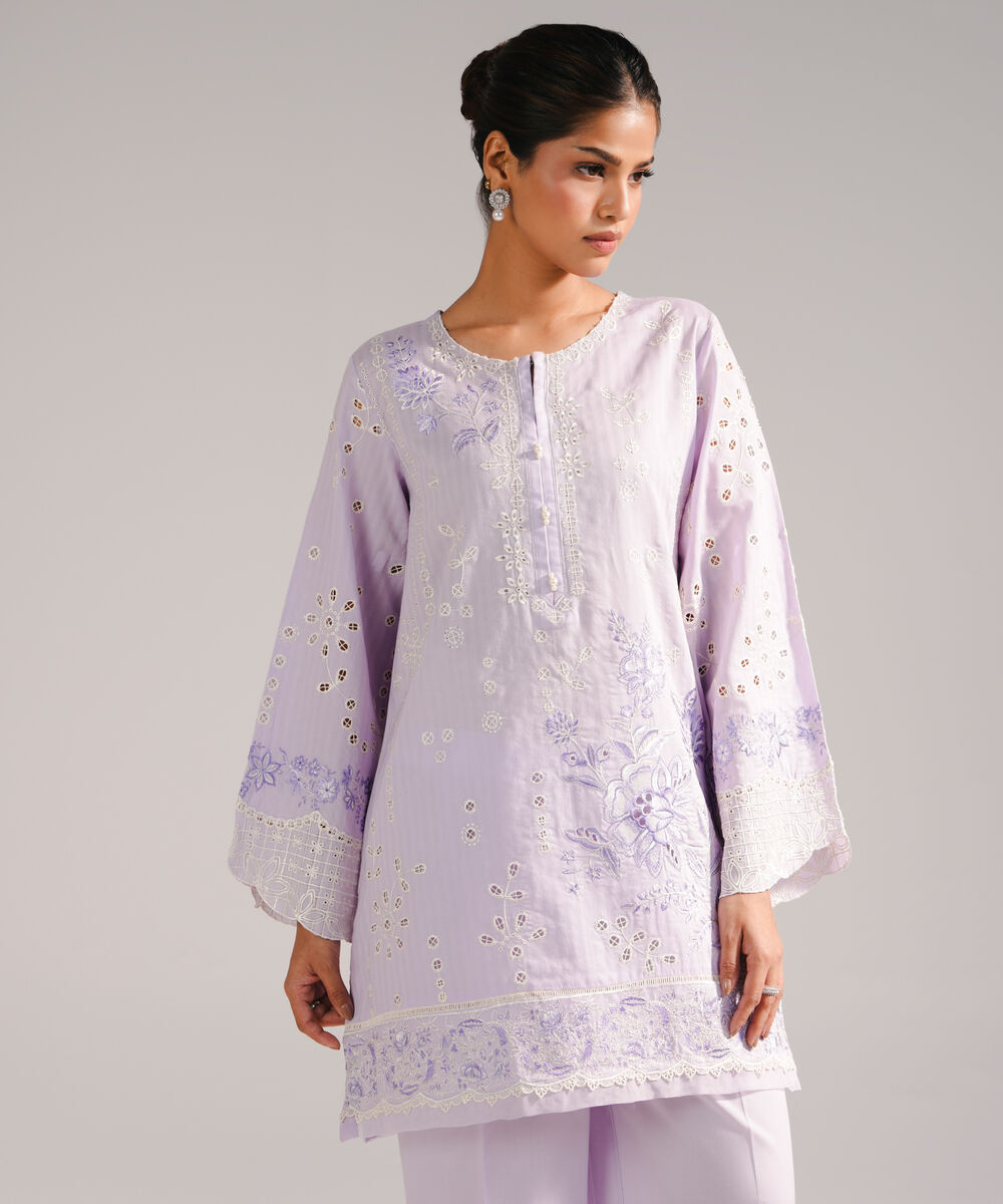 Women's RTW Dobby Embroidered Lilac 2 Piece Suit