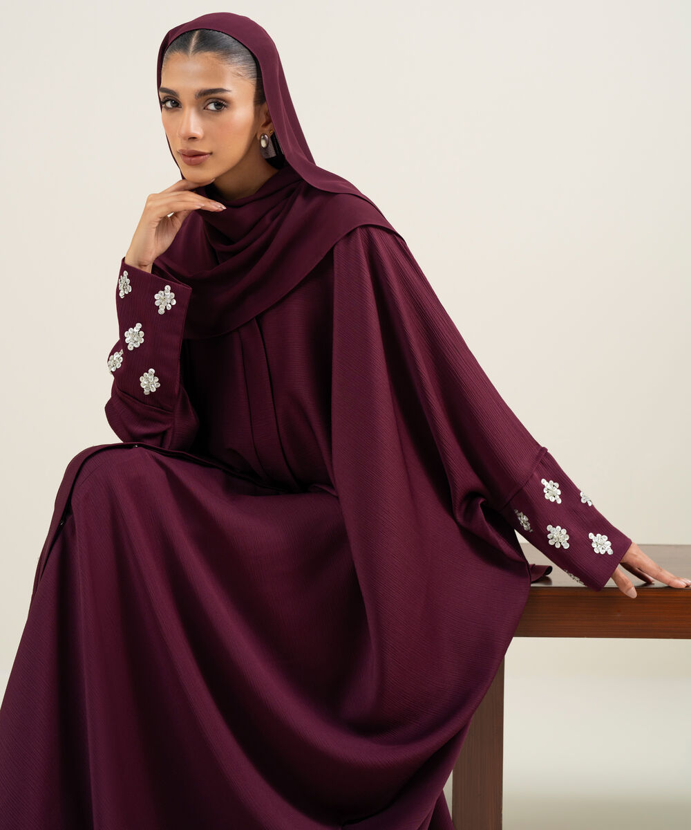 Women's Burgundy Cape Abbaya Set