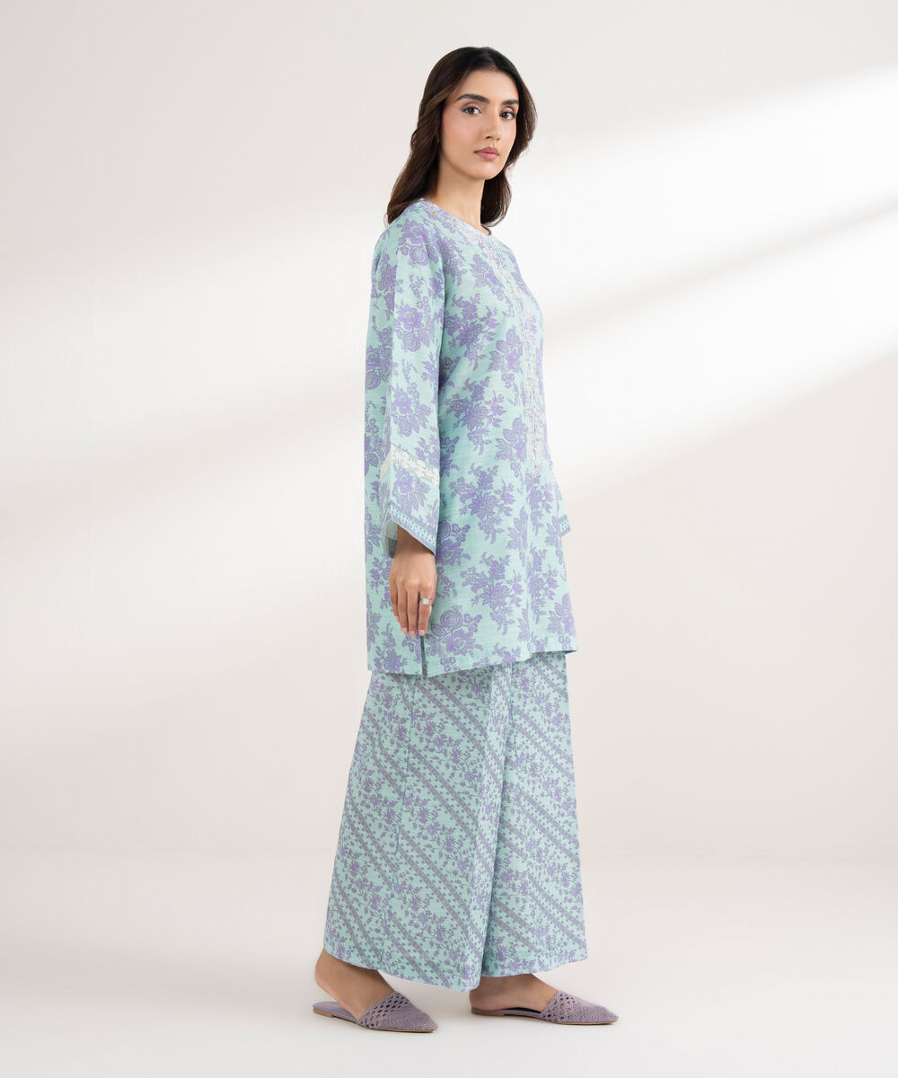 Women's RTW Light Khaddar Embroidered Straight Blue Shirt