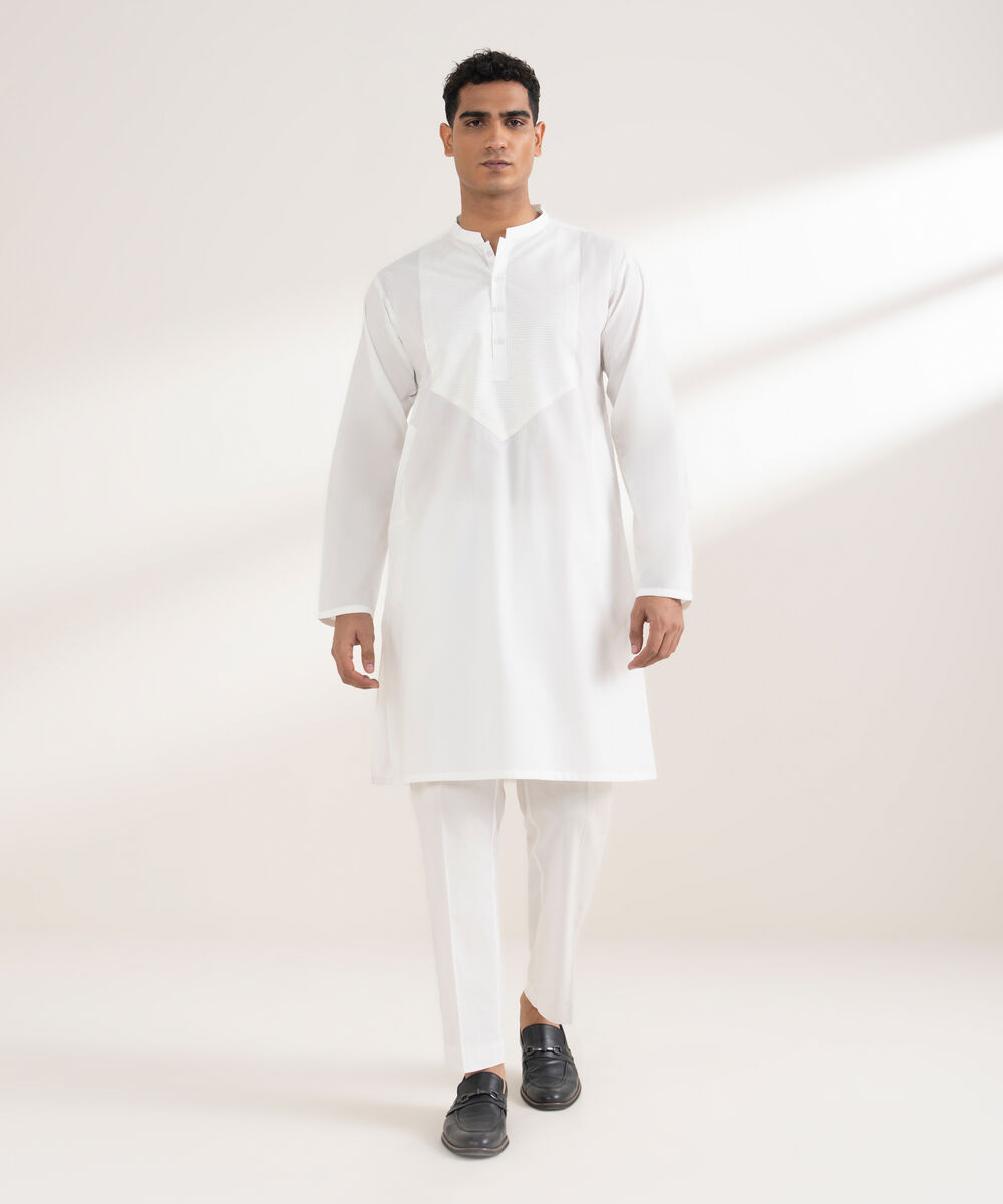 Men's Stitched 100% Cotton Off White Kurta