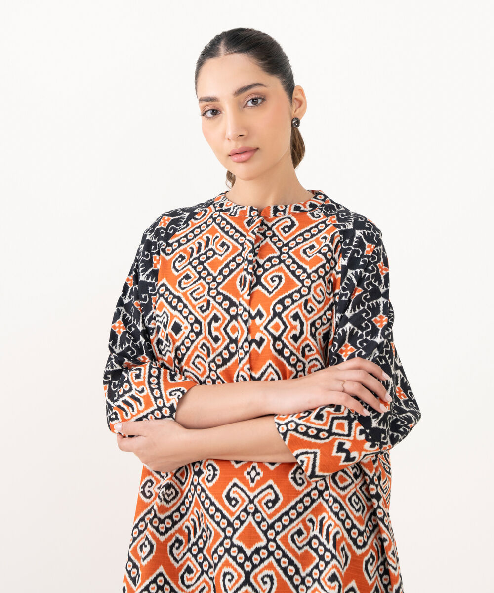 Women's RTW Cotton Printed Black Drop Shoulder Shirt